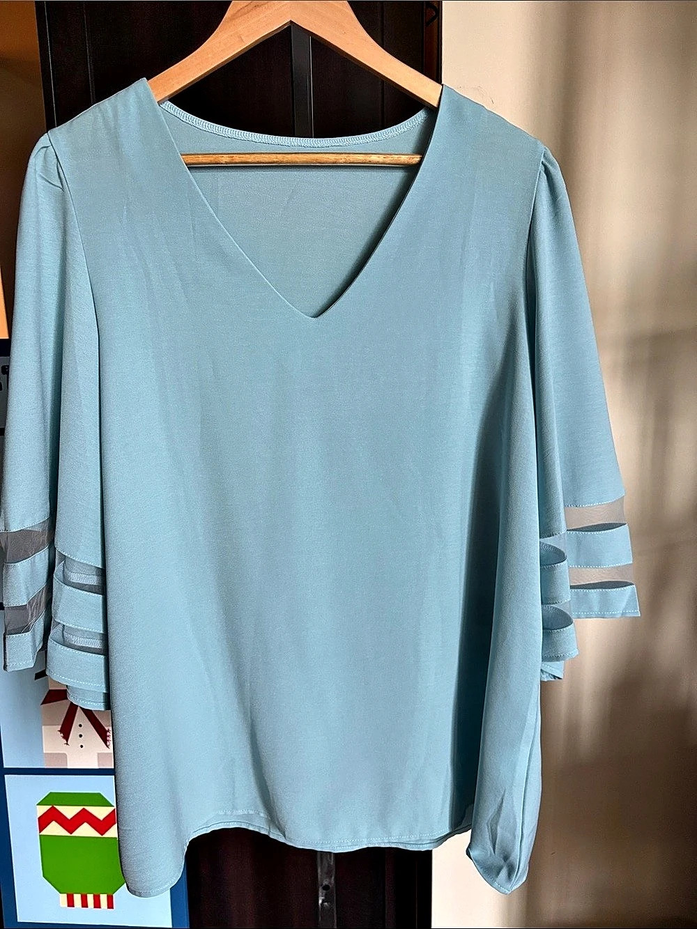 Blue Ruffle Sleeve Blouse